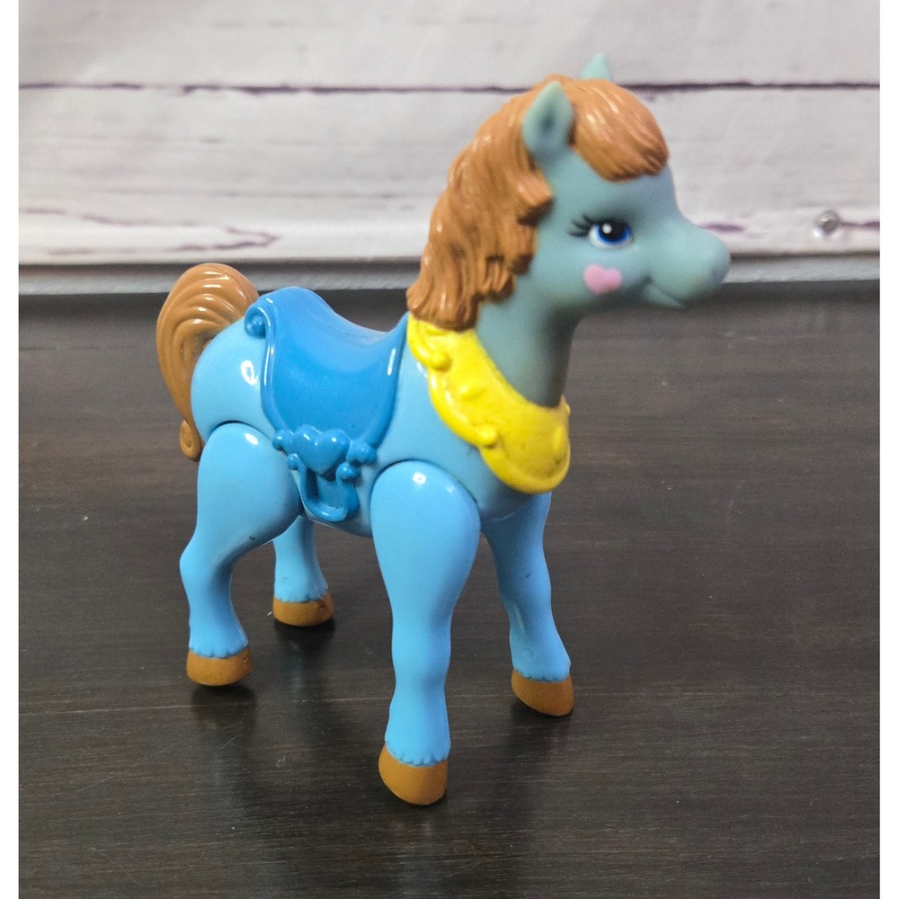 Fisher Price Loving Family Blue Pony Horse Figure Brown Mane Yellow Collar Toy‎